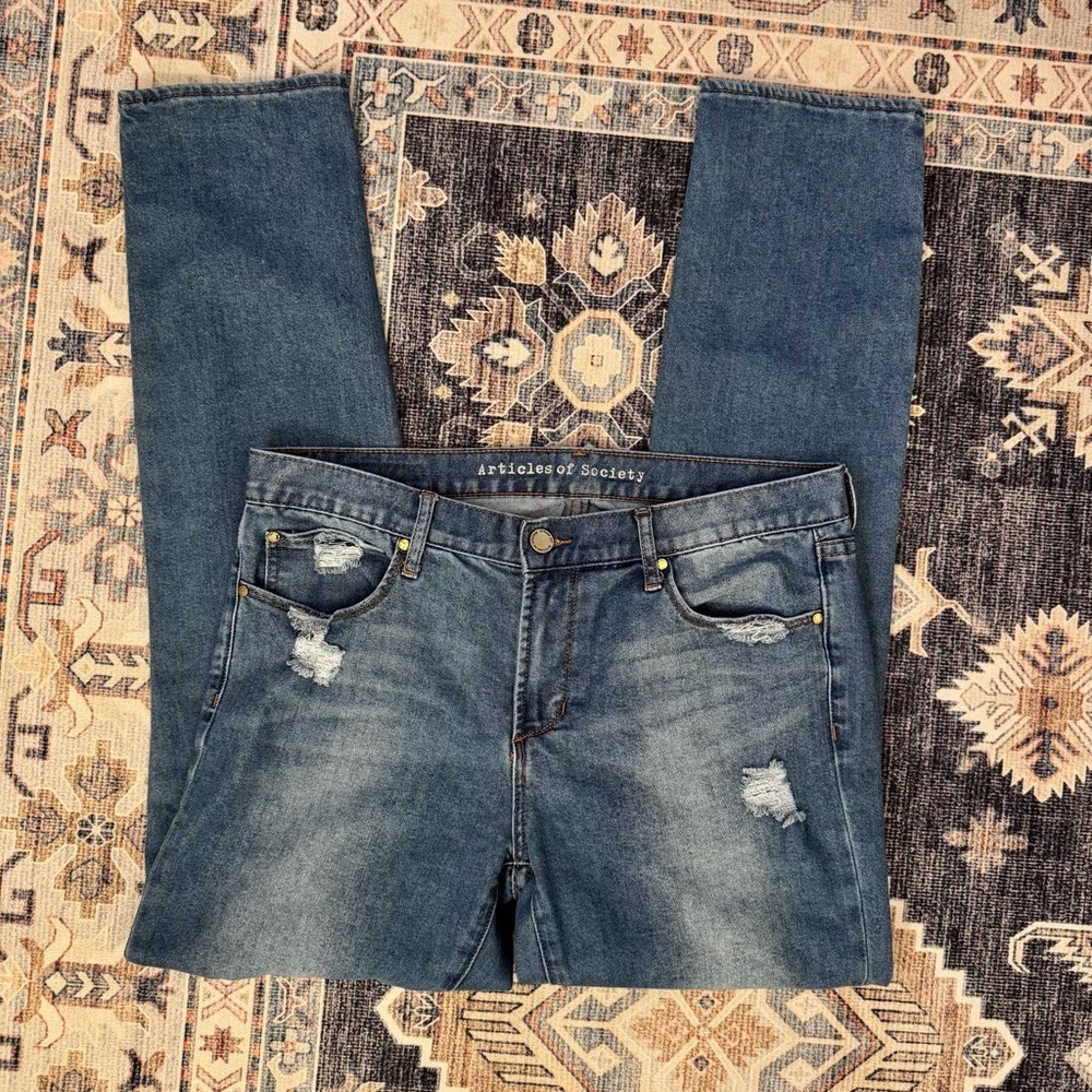 Articles of Society Women’s Mid-Rise Medium Wash Distressed Skinny Jeans Size 31 - Picture 8 of 14
